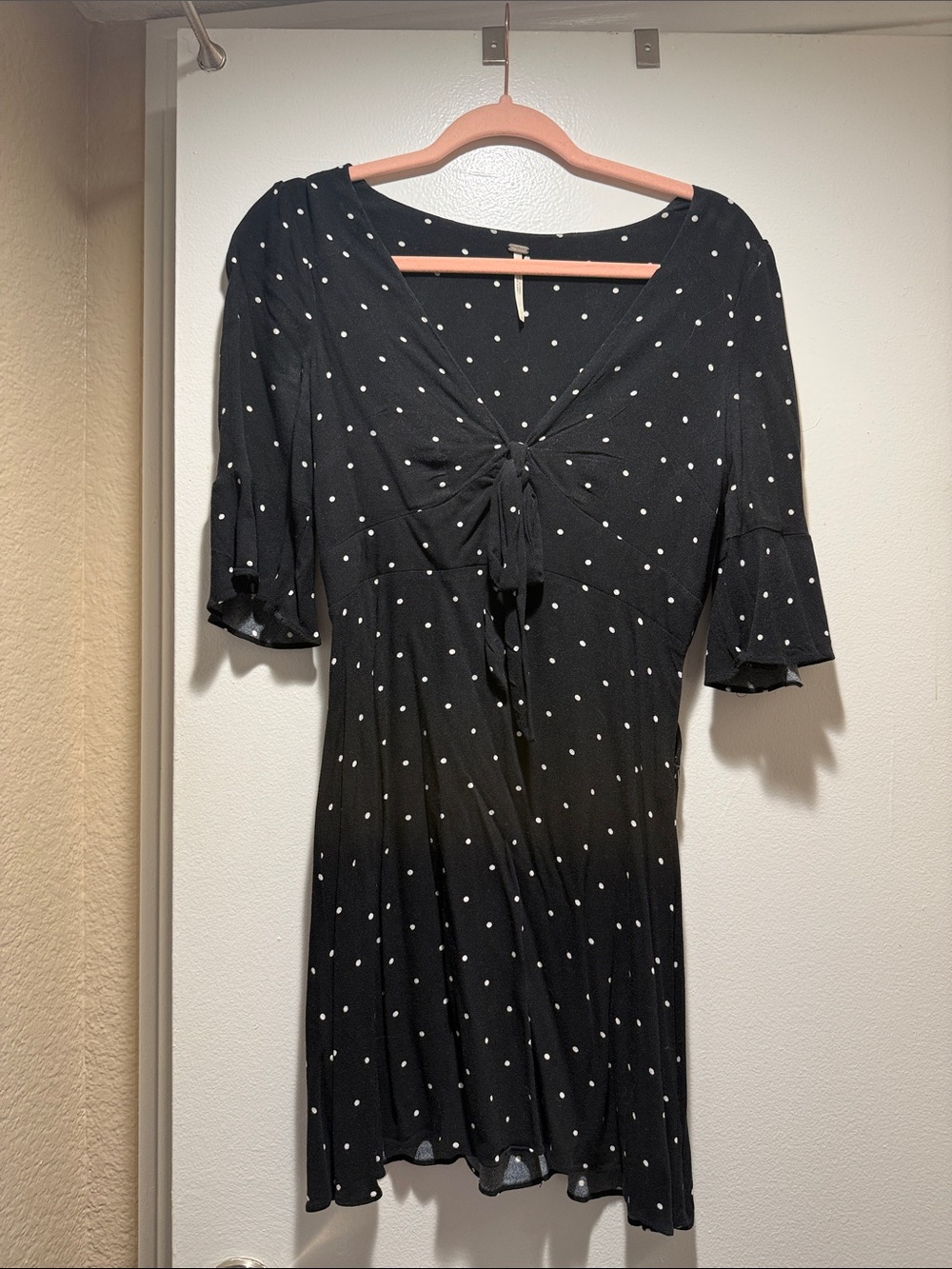 Free People Black Mini Dress with White Polka Dots